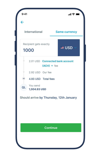 Send USD outside of US without opening a Wise account